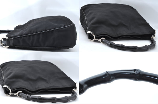 Authentic GUCCI Bamboo 2way Hand Shoulder Bag Nylon Leather 0011638 Black L2370