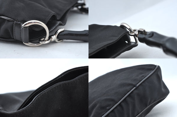 Authentic GUCCI Bamboo 2way Hand Shoulder Bag Nylon Leather 0011638 Black L2370