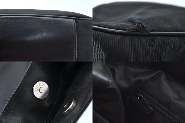 Authentic GUCCI Bamboo 2way Hand Shoulder Bag Nylon Leather 0011638 Black L2370