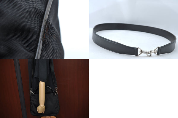 Authentic GUCCI Bamboo 2way Hand Shoulder Bag Nylon Leather 0011638 Black L2370