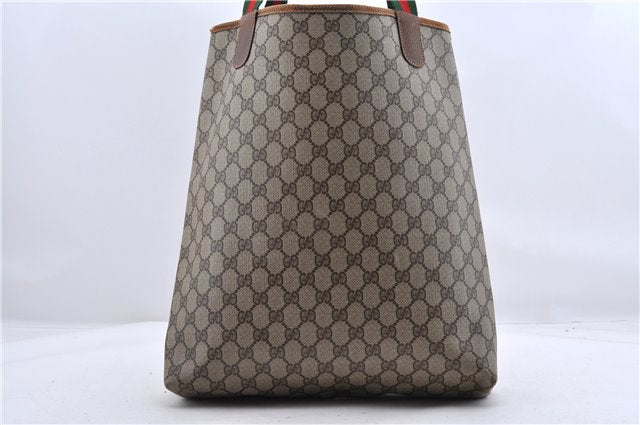 Authentic GUCCI Web Sherry Line Shoulder Tote Bag PVC Leather Brown 0000D