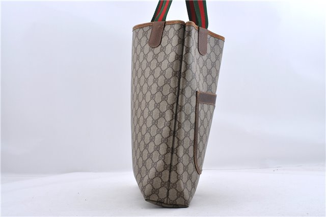 Authentic GUCCI Web Sherry Line Shoulder Tote Bag PVC Leather Brown 0000D