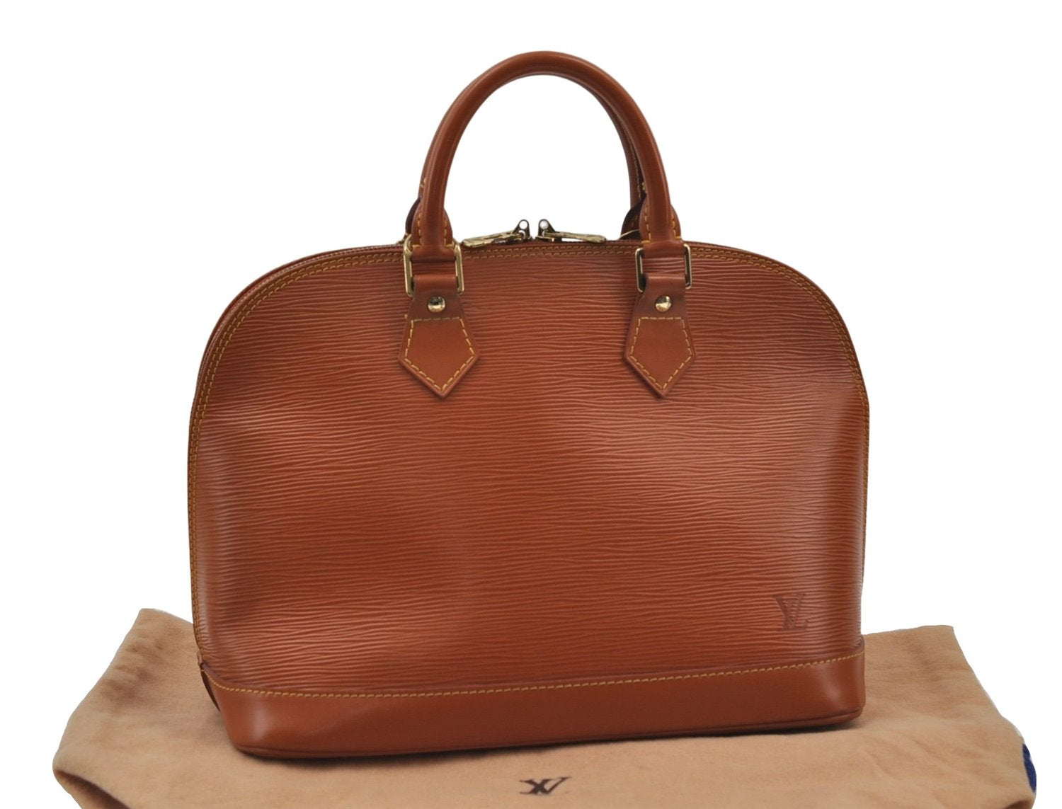 Authentic Louis Vuitton Epi Alma PM Hand Bag Purse Brown M52148 LV 0003E
