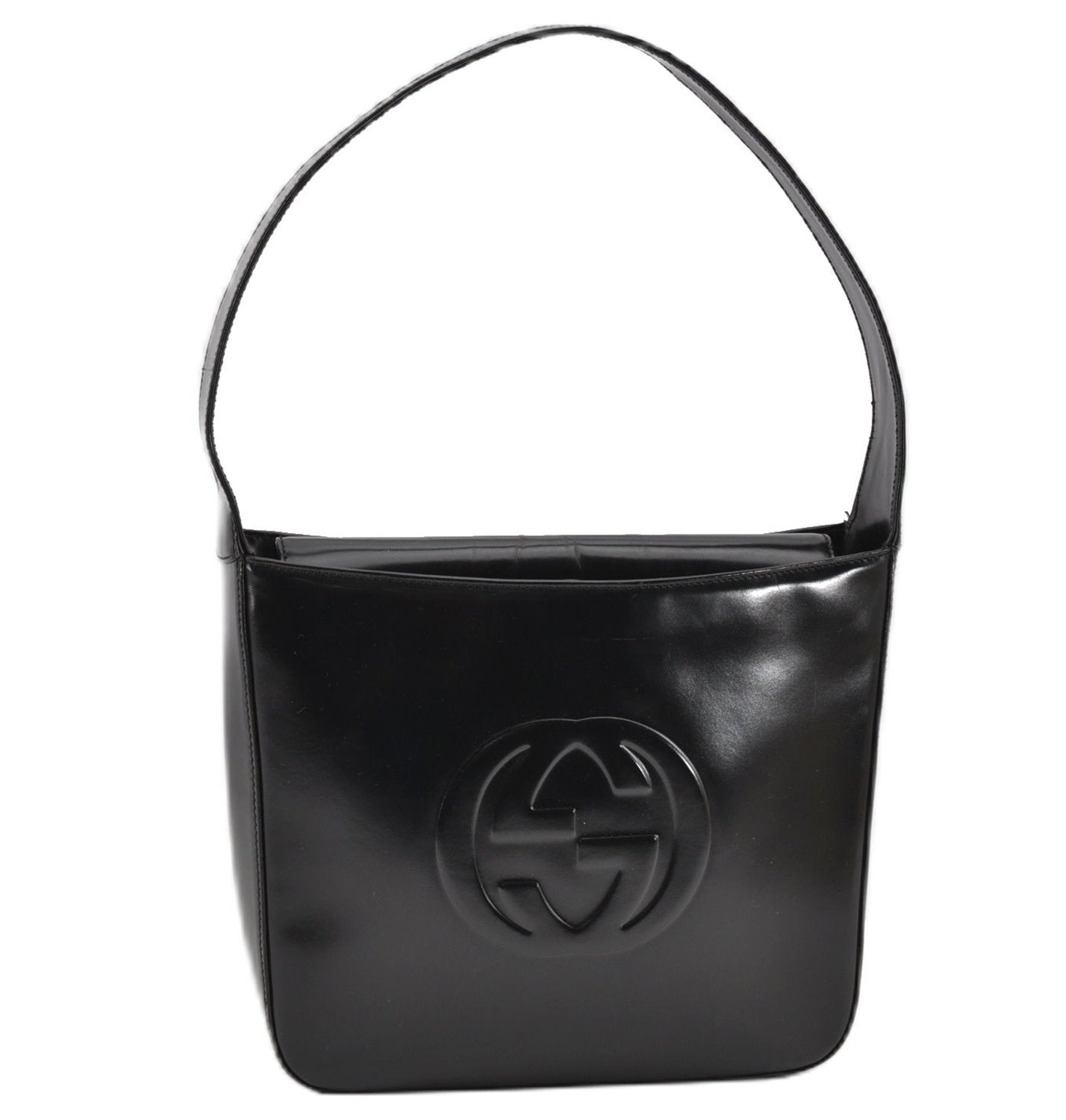 Authentic GUCCI Hand Shoulder Bag Purse Enamel Leather 0000506 Black 0003G