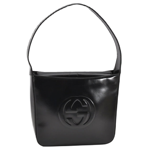 Authentic GUCCI Hand Shoulder Bag Purse Enamel Leather 0000506 Black 0003G