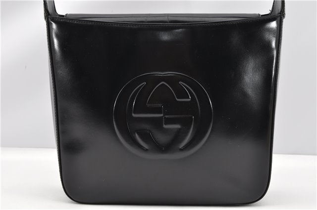 Authentic GUCCI Hand Shoulder Bag Purse Enamel Leather 0000506 Black 0003G