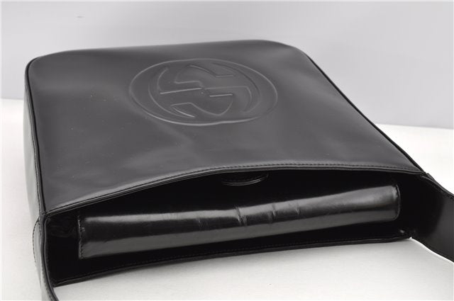 Authentic GUCCI Hand Shoulder Bag Purse Enamel Leather 0000506 Black 0003G