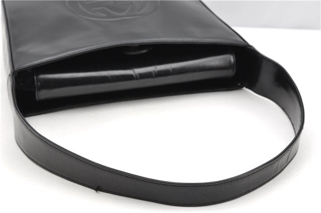 Authentic GUCCI Hand Shoulder Bag Purse Enamel Leather 0000506 Black 0003G