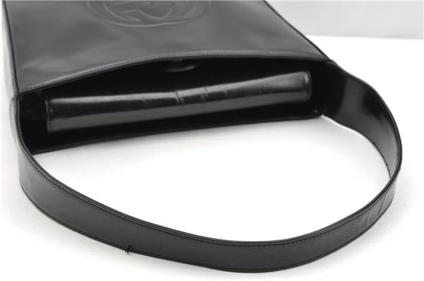 Authentic GUCCI Hand Shoulder Bag Purse Enamel Leather 0000506 Black 0003G
