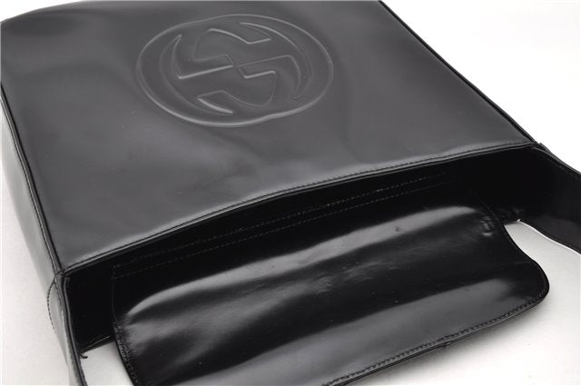 Authentic GUCCI Hand Shoulder Bag Purse Enamel Leather 0000506 Black 0003G
