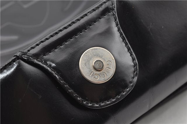 Authentic GUCCI Hand Shoulder Bag Purse Enamel Leather 0000506 Black 0003G