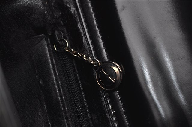 Authentic GUCCI Hand Shoulder Bag Purse Enamel Leather 0000506 Black 0003G