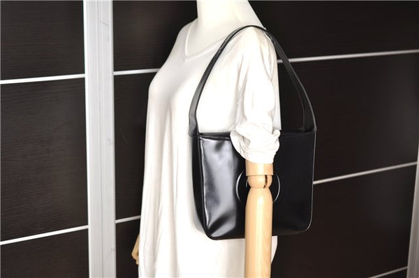 Authentic GUCCI Hand Shoulder Bag Purse Enamel Leather 0000506 Black 0003G