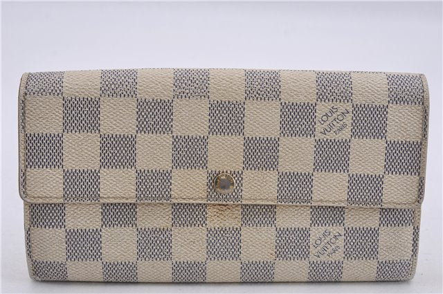 Authentic Louis Vuitton Damier Azur Portefeuille Sarah Wallet N61735 LV 0004G