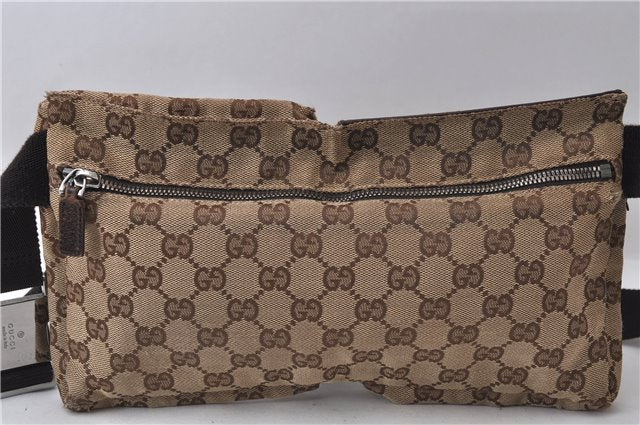 Authentic GUCCI Waist Body Bag GG Canvas Leather 28566 Brown 0005D