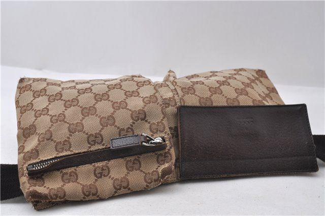 Authentic GUCCI Waist Body Bag GG Canvas Leather 28566 Brown 0005D