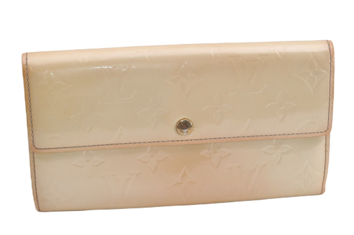 Authentic Louis Vuitton Vernis Pochette Porte Monnaie Credit Wallet Ivory 0005G