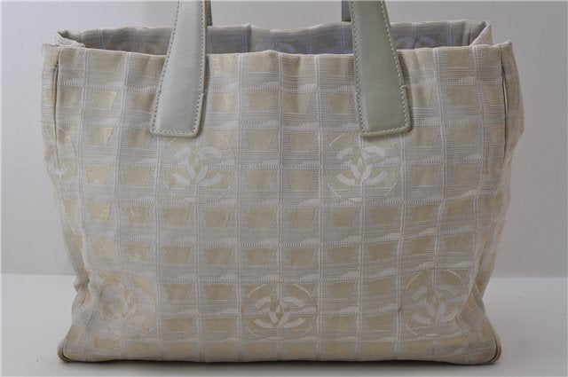 Authentic CHANEL New Travel Line Shoulder Tote Bag Nylon Leather White 0006D