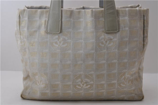 Authentic CHANEL New Travel Line Shoulder Tote Bag Nylon Leather White 0006D