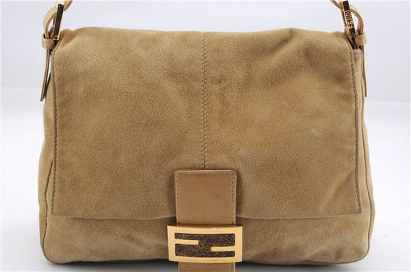 Authentic FENDI Mamma Baguette Shoulder Hand Bag Purse Suede Leather Beige 0006E