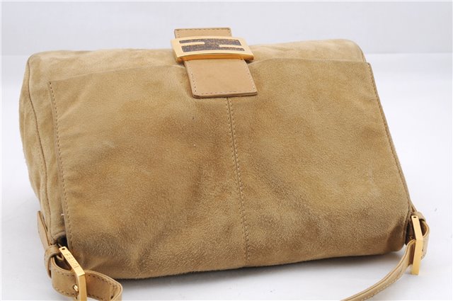 Authentic FENDI Mamma Baguette Shoulder Hand Bag Purse Suede Leather Beige 0006E