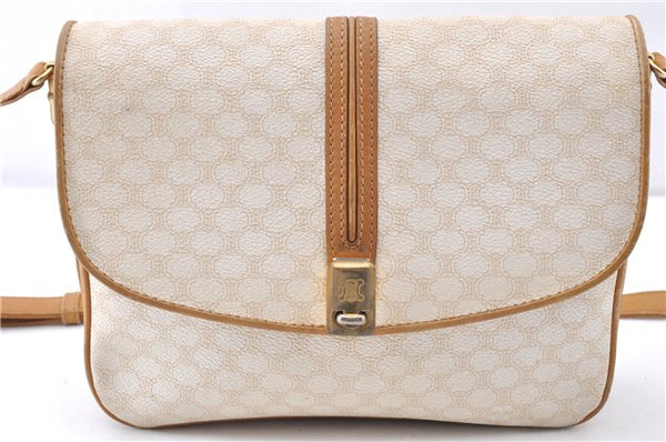 Authentic CELINE Macadam Blason Shoulder Cross Body Bag PVC Leather White 0007G