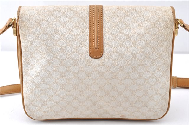 Authentic CELINE Macadam Blason Shoulder Cross Body Bag PVC Leather White 0007G