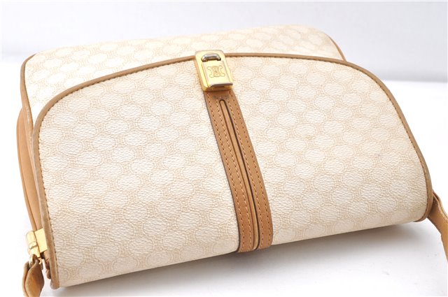 Authentic CELINE Macadam Blason Shoulder Cross Body Bag PVC Leather White 0007G