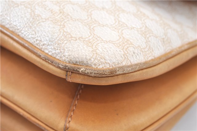Authentic CELINE Macadam Blason Shoulder Cross Body Bag PVC Leather White 0007G