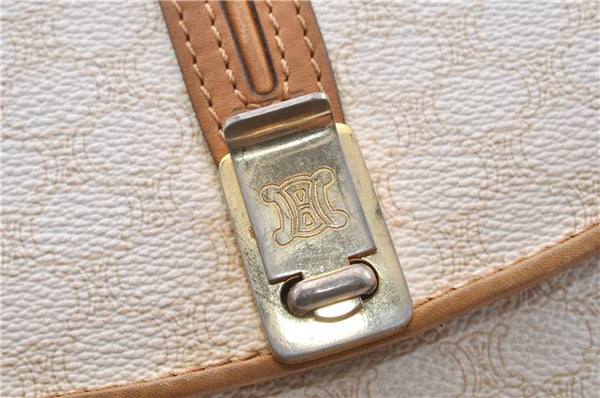 Authentic CELINE Macadam Blason Shoulder Cross Body Bag PVC Leather White 0007G
