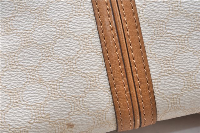 Authentic CELINE Macadam Blason Shoulder Cross Body Bag PVC Leather White 0007G