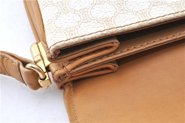 Authentic CELINE Macadam Blason Shoulder Cross Body Bag PVC Leather White 0007G