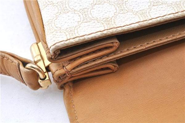 Authentic CELINE Macadam Blason Shoulder Cross Body Bag PVC Leather White 0007G