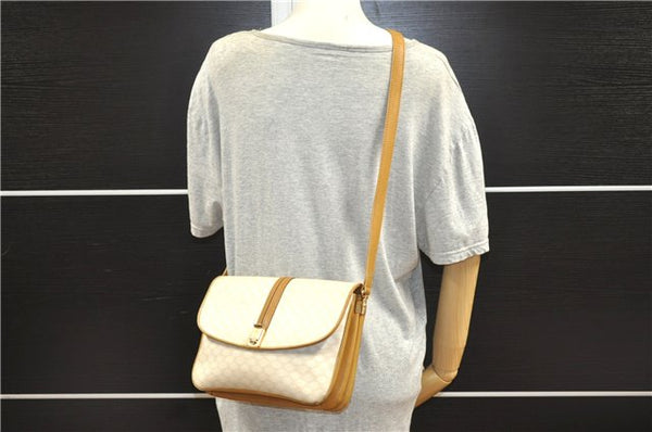 Authentic CELINE Macadam Blason Shoulder Cross Body Bag PVC Leather White 0007G
