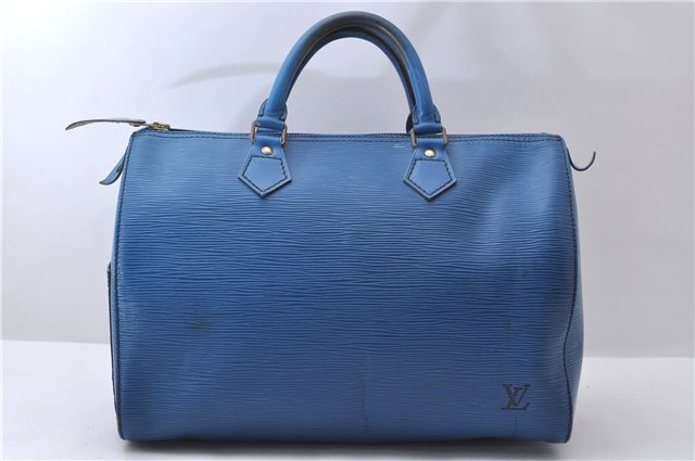 Authentic Louis Vuitton Epi Speedy 30 Hand Bag Purse Blue M43005 LV 0010D