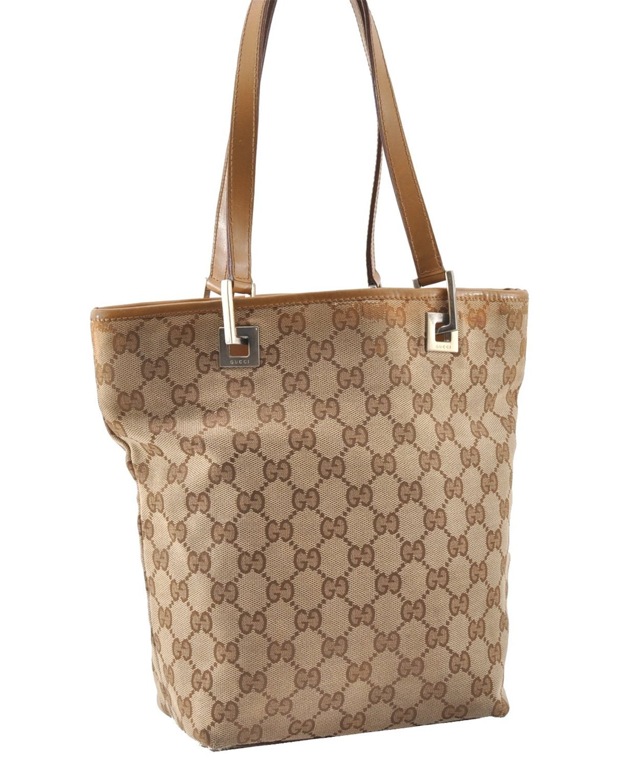 Authentic GUCCI Hand Shoulder Bag Purse GG Canvas Leather 1099 Brown 0011G