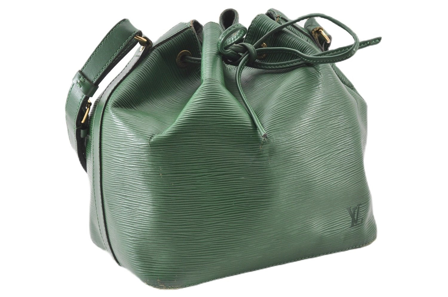 Authentic Louis Vuitton Epi Petit Noe Shoulder Drawstring Bag M44104 Green 0012G