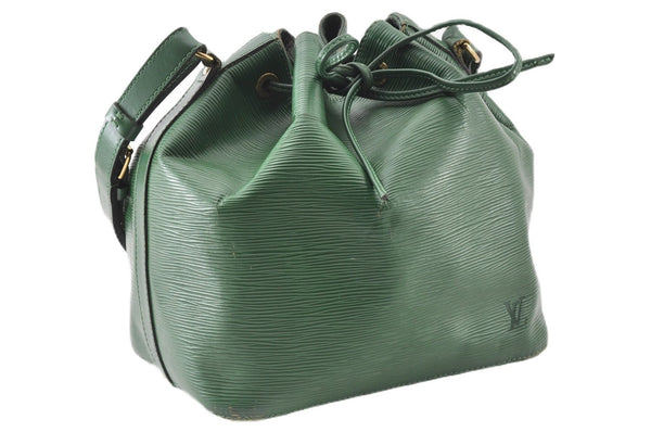 Authentic Louis Vuitton Epi Petit Noe Shoulder Drawstring Bag M44104 Green 0012G