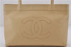 Authentic Vintage CHANEL Caviar Skin CC Logo Shoulder Tote Bag Ivory 0013E