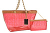 Authentic CELINE C Macadam Blason Chain Shoulder Tote Bag Vinyl Red 0014G