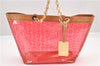 Authentic CELINE C Macadam Blason Chain Shoulder Tote Bag Vinyl Red 0014G