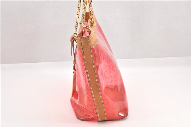 Authentic CELINE C Macadam Blason Chain Shoulder Tote Bag Vinyl Red 0014G