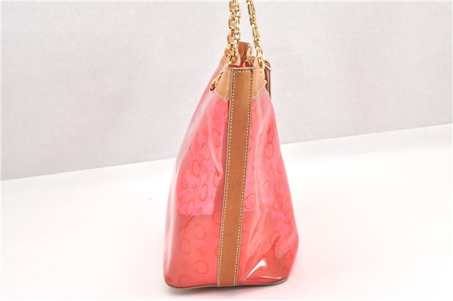 Authentic CELINE C Macadam Blason Chain Shoulder Tote Bag Vinyl Red 0014G