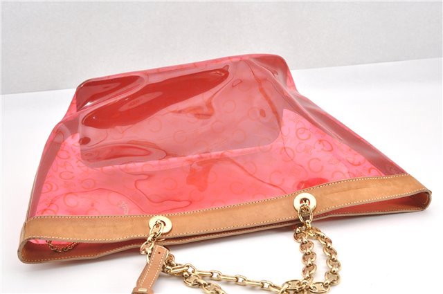 Authentic CELINE C Macadam Blason Chain Shoulder Tote Bag Vinyl Red 0014G