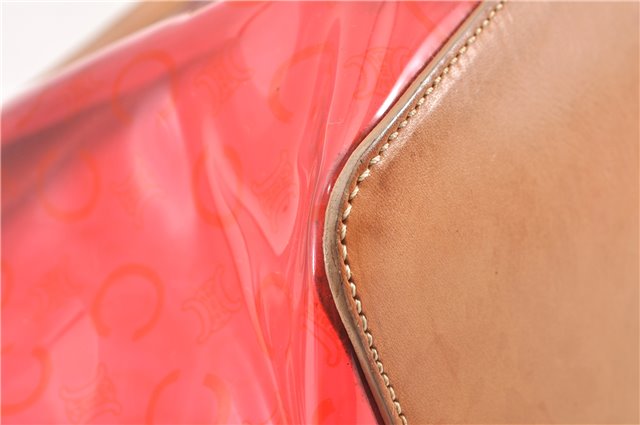 Authentic CELINE C Macadam Blason Chain Shoulder Tote Bag Vinyl Red 0014G