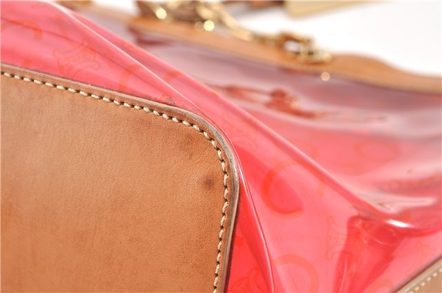 Authentic CELINE C Macadam Blason Chain Shoulder Tote Bag Vinyl Red 0014G