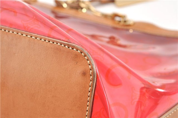 Authentic CELINE C Macadam Blason Chain Shoulder Tote Bag Vinyl Red 0014G