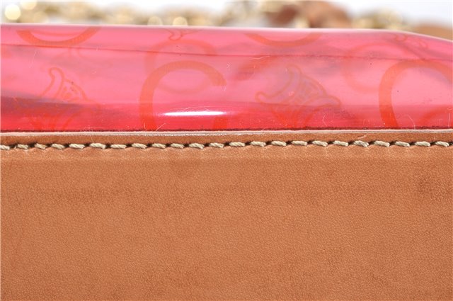 Authentic CELINE C Macadam Blason Chain Shoulder Tote Bag Vinyl Red 0014G