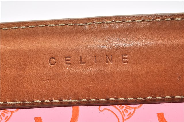 Authentic CELINE C Macadam Blason Chain Shoulder Tote Bag Vinyl Red 0014G
