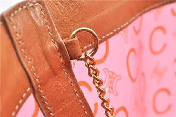 Authentic CELINE C Macadam Blason Chain Shoulder Tote Bag Vinyl Red 0014G